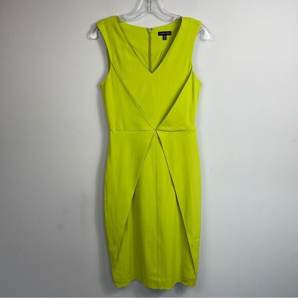 Universal Standard Raven Fitted V-neck Sleeveless Dress Lime Highlighter Green 4 - Picture 8 of 16